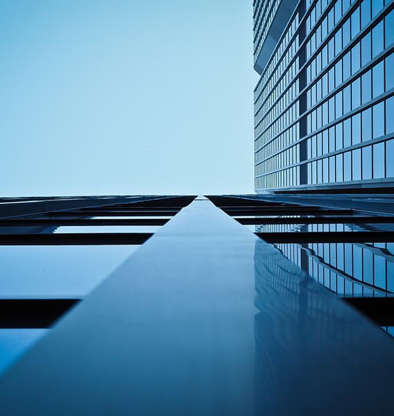 Upwards shot of building.