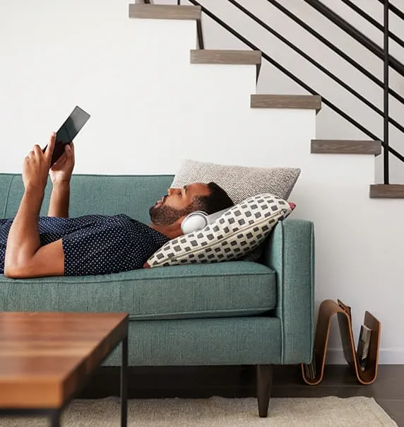 Man on sofa.
