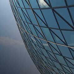Side of glass building.