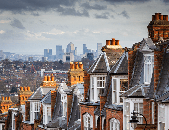 Houses overlooking London.