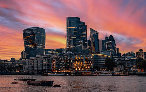 Pink sky over London.