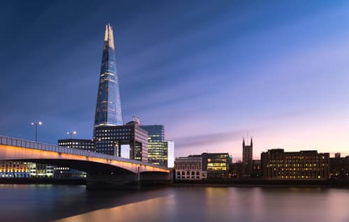 London Bridge and The Shard at dusk.