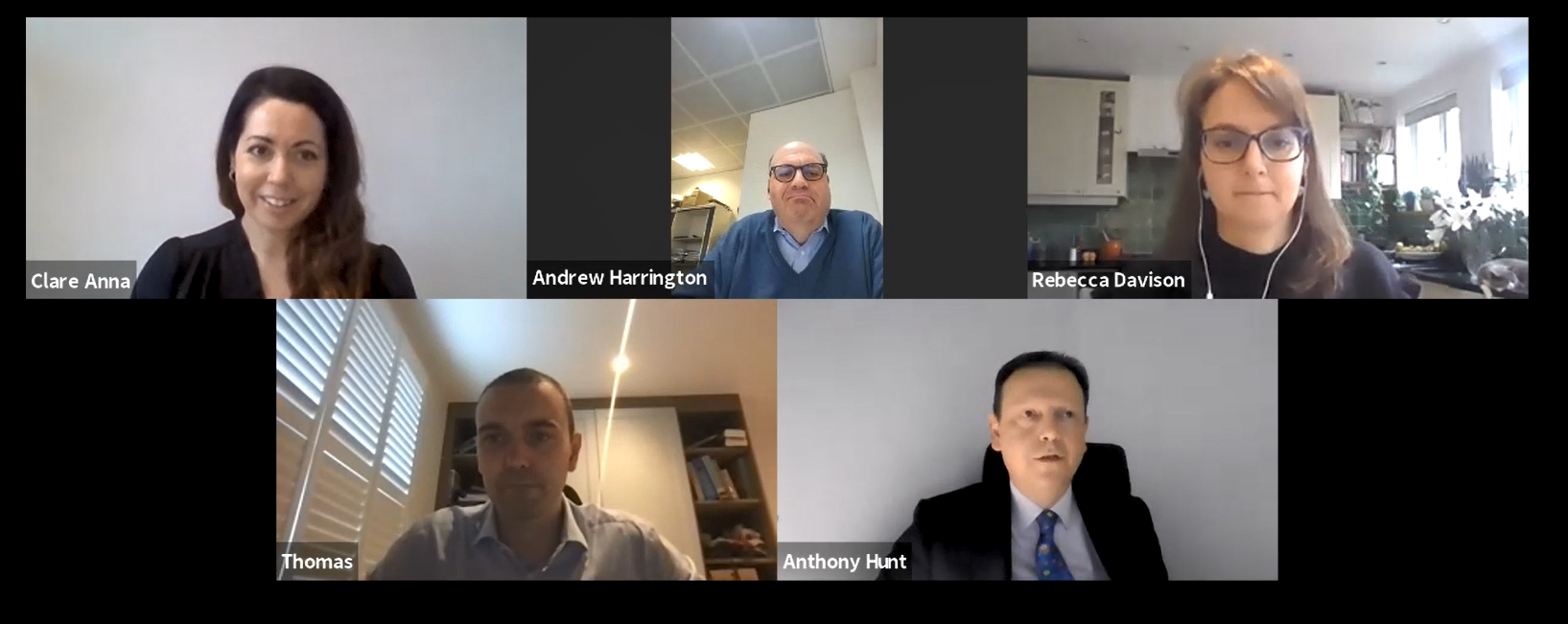 Zoom call with four presenters on screen