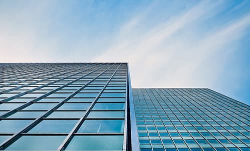 Glass building.