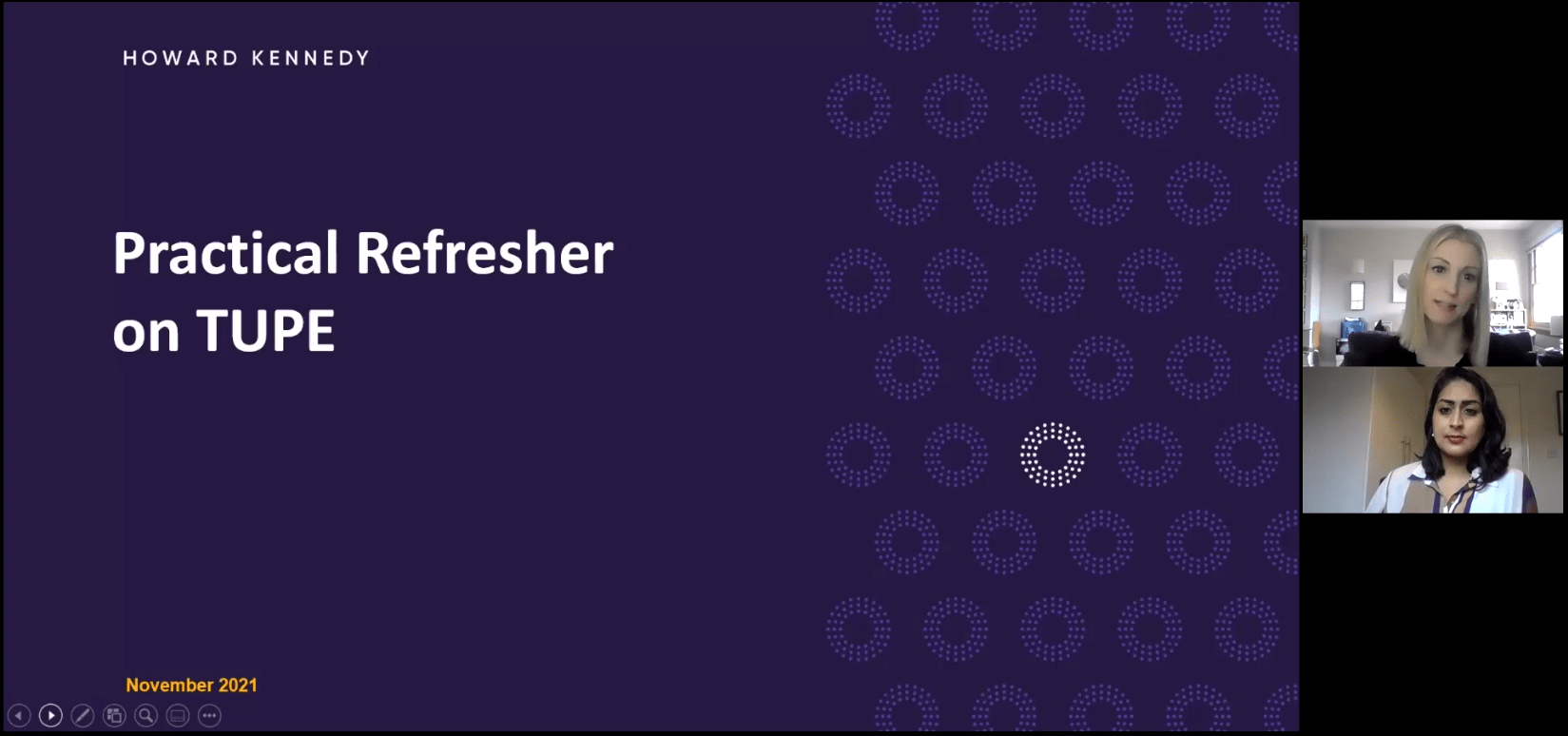 Zoom Webinar with two speakers and presentation on screen