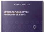 Howard Kennedy brochure mock-up with title: Straightforward advice for ambitious clients.
