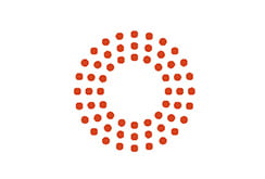 Circular red dotted logo.