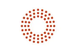 Circular red dotted logo.