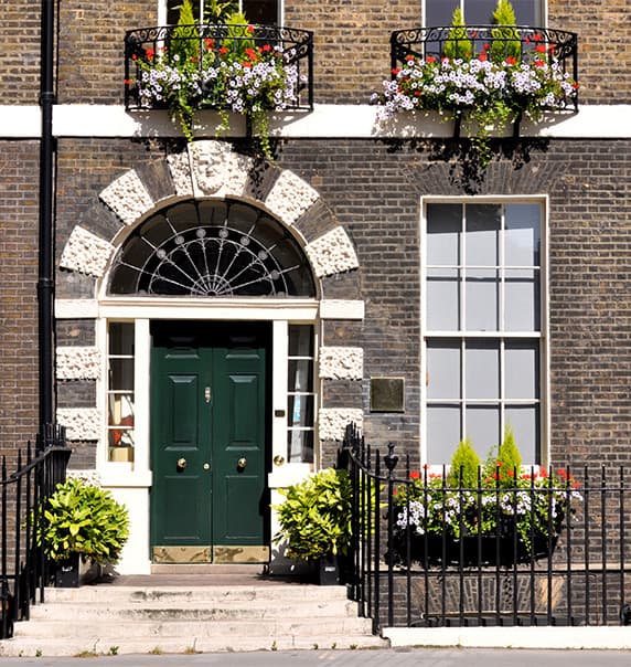 House with green door.